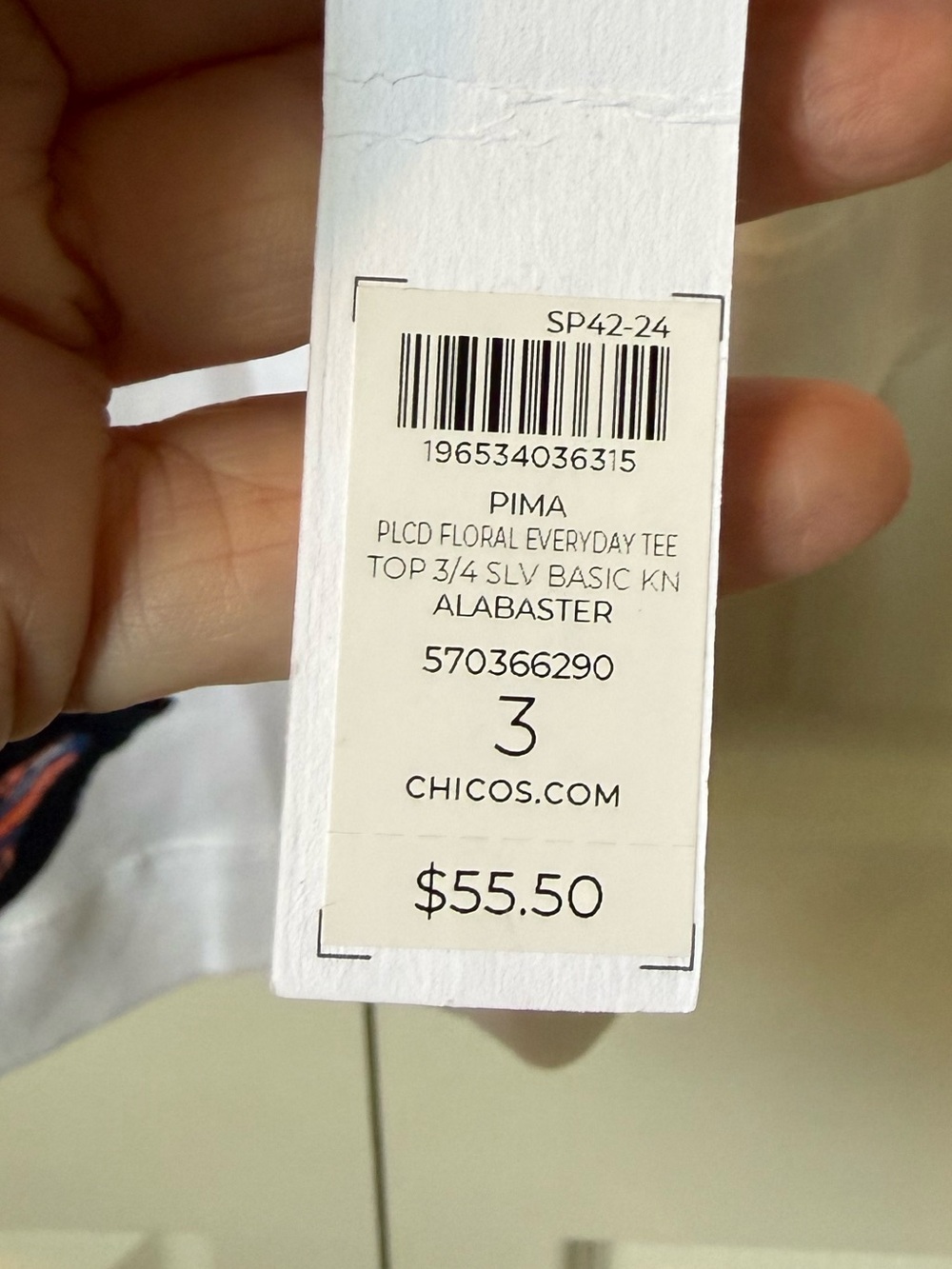 # Chico's XL Alabaster Floral Everyday 3/4 Sleeve Tee - Picture 3 of 8